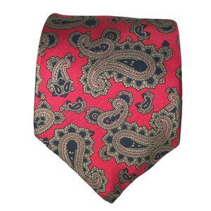Oscar de la Renta Couture Silk Paisley Red Blue Orange Pewter Standard Neck Tie